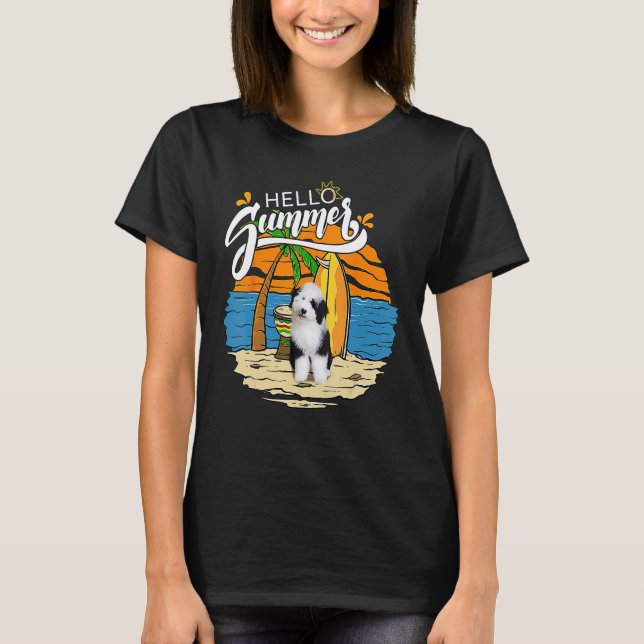 Camiseta Sheepadoodle Hello Summer Dog Vacation (Frente)