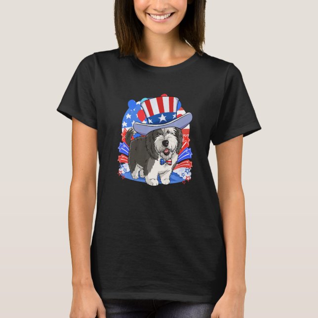 Camiseta Sheepadoodle Patriotic Uncle Sam 4th Of July Ameri (Frente)