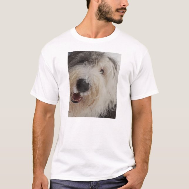 Camiseta Sheepdog inglês velho - t-shirt da cara da neve (Frente)