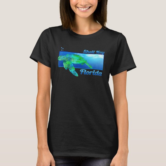 Camiseta Shell Key Florida Nadando Tartaruga (Frente)