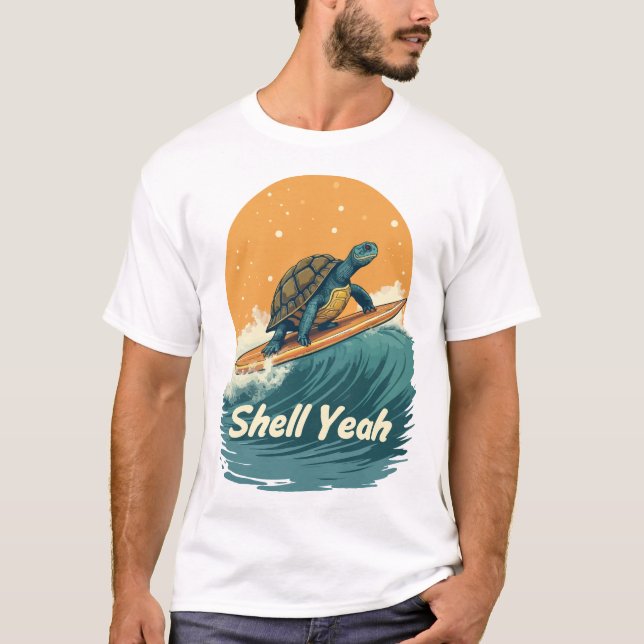 Camiseta Shell Sim! T-Shirt de Tartaruga Surfadora (Frente)