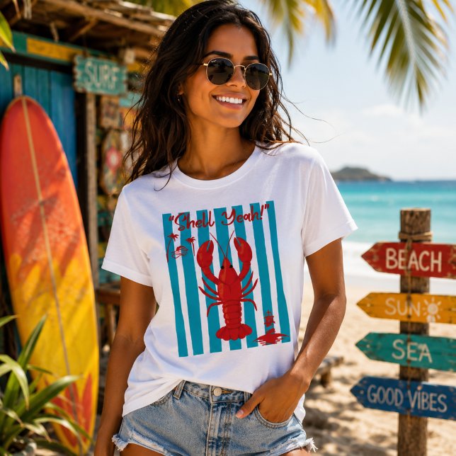 Camiseta "Shell Yeah!" Nautical Red Lobster Coastal Summer  (Criador carregado)