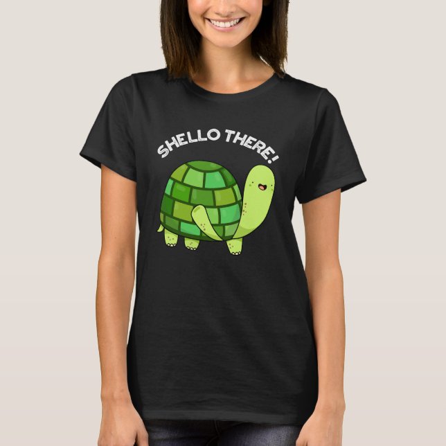 Camiseta Shello Lá Engraçado Tortoise Pun Dark BG (Frente)