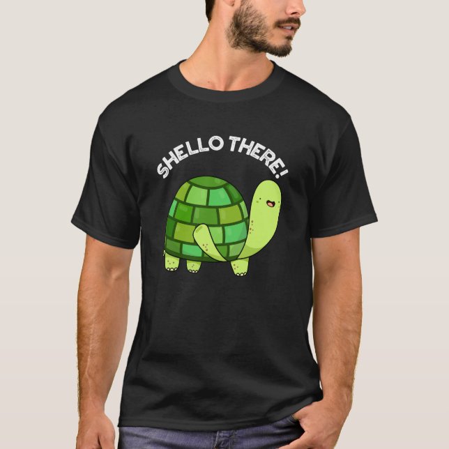 Camiseta Shello Lá Engraçado Tortoise Pun Dark BG (Frente)