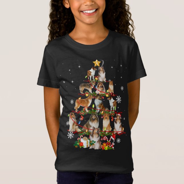 Camiseta Shelly Dog Árvore de Natal Luzes Engraçadas Cachor (Frente)