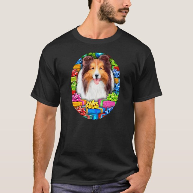 Camiseta Sheltie Christmas Open Gifs Sable (Frente)