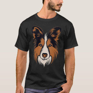 Camiseta Sheltie Cute Shetland Sheepdog Puppy Dog Face Blac