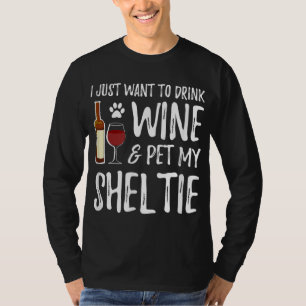 Camiseta Sheltie Dog Lover Wine Engraçado Cachorro Mamãe Di