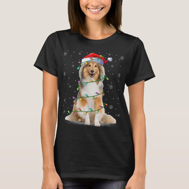 Camiseta Sheltie Dog Lover Xmas Lighting Santa Sheltie Chri (Frente)