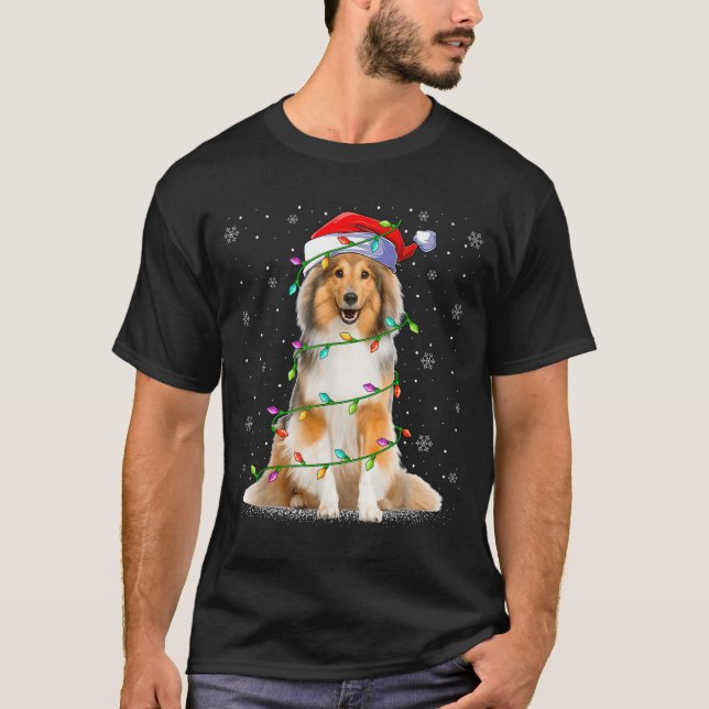 Camiseta Sheltie Dog Lover Xmas Lighting Santa Sheltie Chri (Frente)