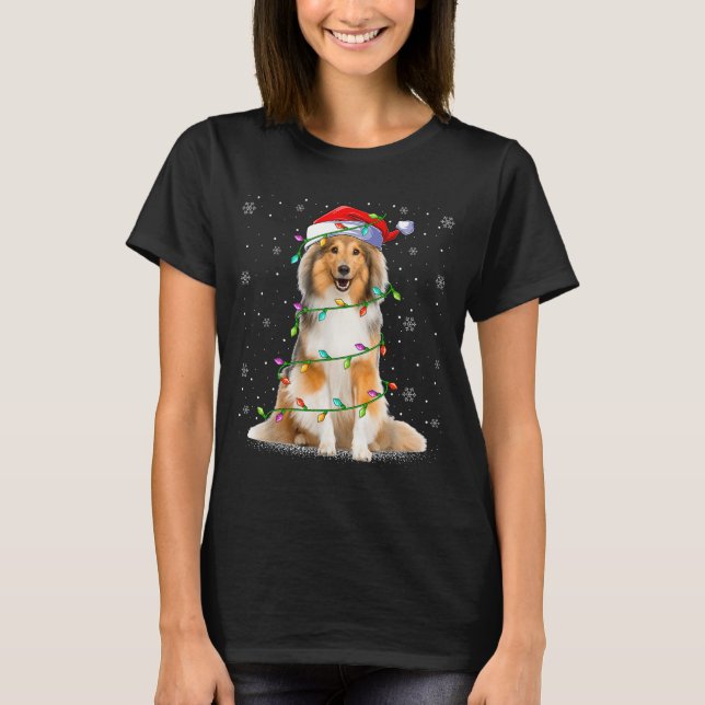 Camiseta Sheltie Dog Lover Xmas Lighting Santa Sheltie Chri (Frente)
