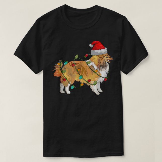 Camiseta Sheltie Dog Ugly Christmas Sweater Xmas Tree Light (Frente do Design)