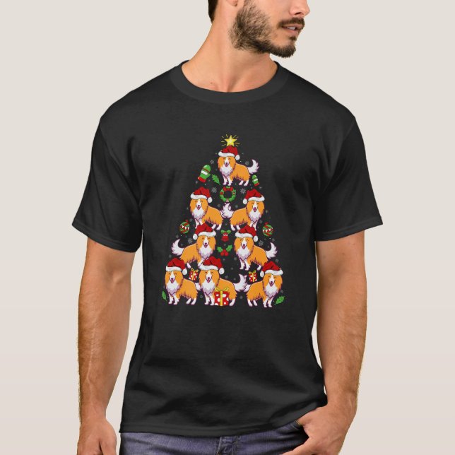 Camiseta Sheltie Dog Xmas Lighting Tree Sheltie Natal P (Frente)