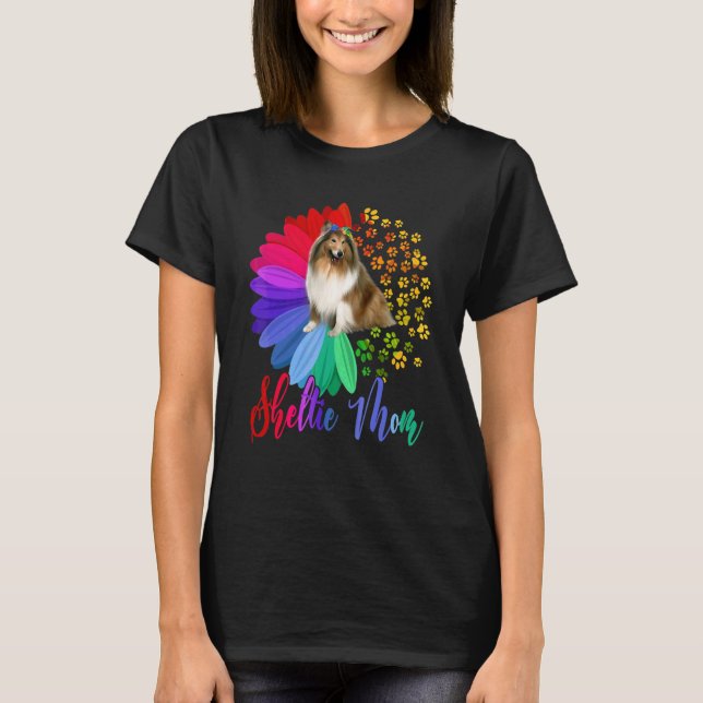 Camiseta Sheltie Mãe A Half Sunflower Sheltie Dog Mãe's (Frente)