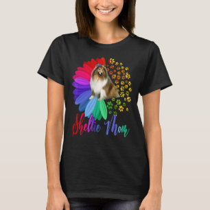 Camiseta Sheltie Mãe A Half Sunflower Sheltie Dog Mãe's