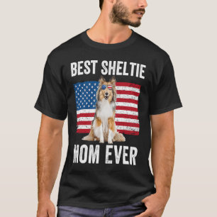 Camiseta Sheltie Mãe Americana Flag Dog Owner Shetland Shee