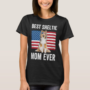 Camiseta Sheltie Mãe Americana Flag Dog Owner Shetland Shee