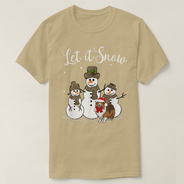 Camiseta Sheltie Mãe, Deixe-A Neve, Snowman Leopard Imprima (Frente do Design)