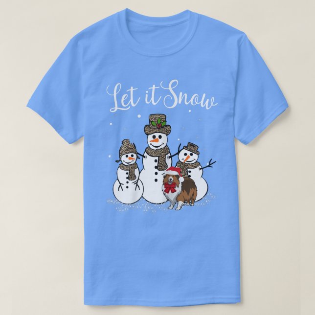 Camiseta Sheltie Mãe, Deixe-A Neve, Snowman Leopard Imprima (Frente do Design)