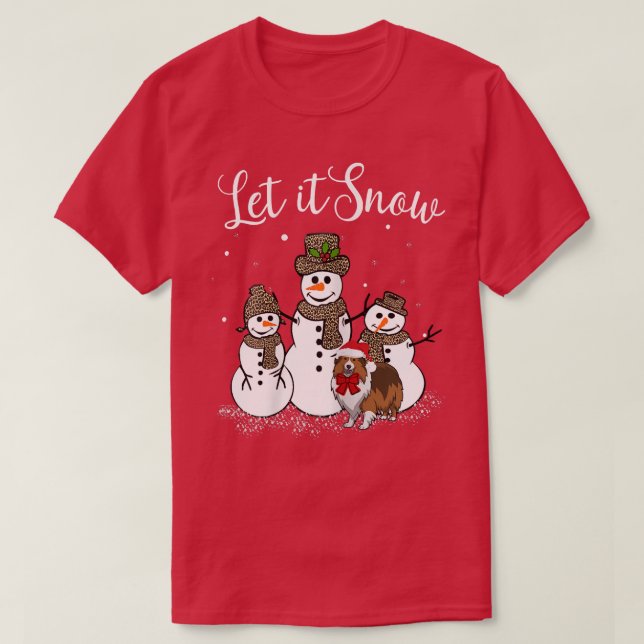 Camiseta Sheltie Mãe, Deixe-A Neve, Snowman Lepard Imprima (Frente do Design)