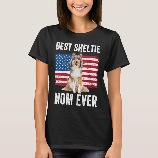 Camiseta Sheltie Mom American Flag Dog  Owner Shetland Shee (Frente)