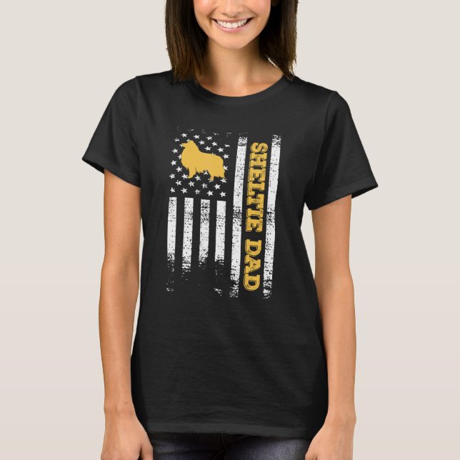 Camiseta Sheltie Pai US Flag Owner Shetland Sheepdo (Frente)