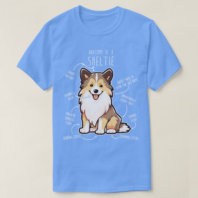 Camiseta Sheltie Shetland Sheepdog Anatomia 4 (Frente do Design)