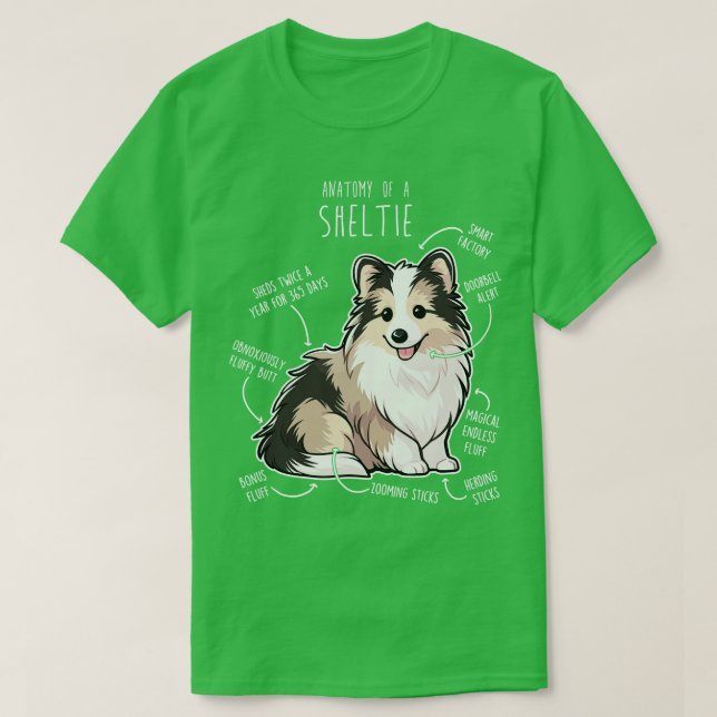Camiseta Sheltie Shetland Sheepdog Anatomia 5 (Frente do Design)