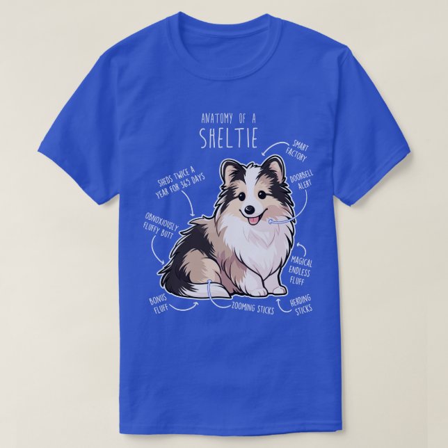 Camiseta Sheltie Shetland Sheepdog Anatomia 5 (Frente do Design)