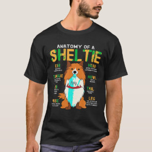 Camiseta Sheltie Shetland Sheepdog Anatomia Engraçado Cacho