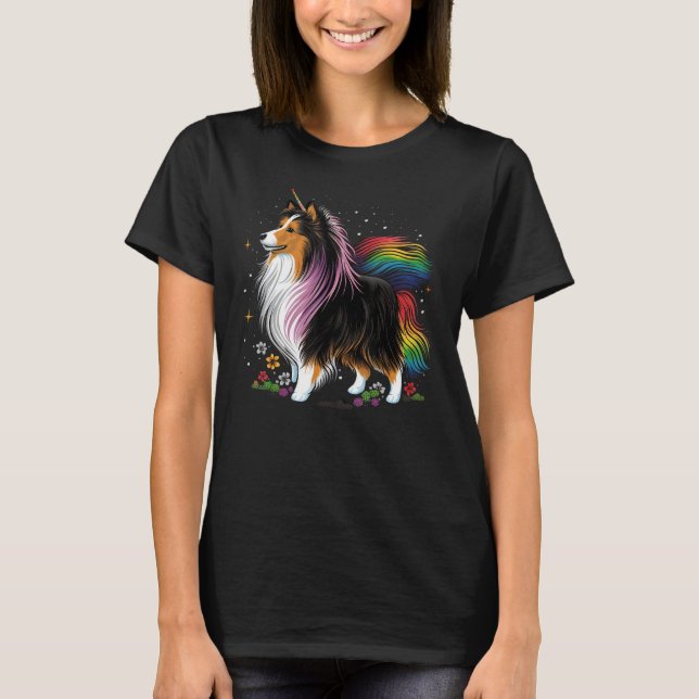 Camiseta Sheltie Unicorn on Rainbow Unicorn Shetland Sheepd (Frente)