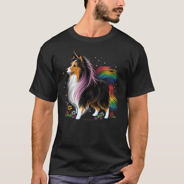 Camiseta Sheltie Unicorn on Rainbow Unicorn Shetland Sheepd (Frente)