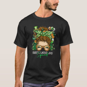 Camiseta Shenanigans Squad Leopard Messy Bun St Patrick's D
