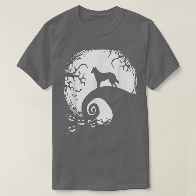 Camiseta Sheperd Halloween, Alemão, Sob A Lua, Spook (Frente do Design)