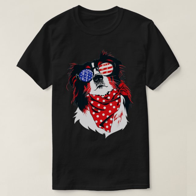 Camiseta Shepherd australiano 4 de julho Aussie American F (Frente do Design)