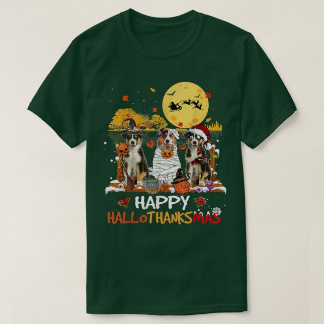Camiseta Shepherd australiano Feliz Halloween de Hallothank (Frente do Design)