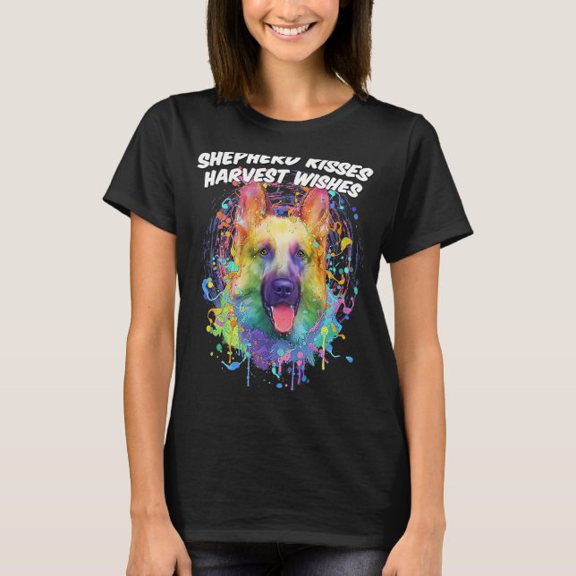 Camiseta Shepherd Kisses Harvest Wishes German Shepherd Ani (Frente)