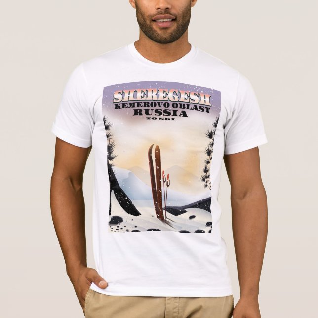 Camiseta Sheregesh Russia ski poster de viagens. (Frente)