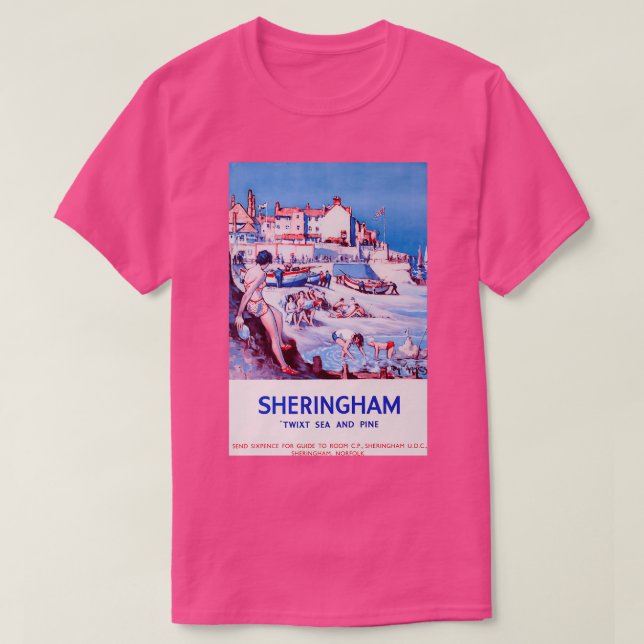 Camiseta Sheringham vintage travel poster (Frente do Design)