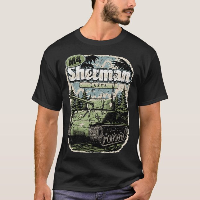 Camiseta SHERMAN Batalha Tanque M4 WW2 M4A3E8 fácil 8 vinta (Frente)