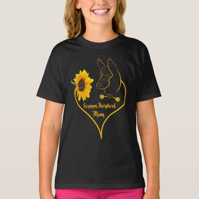 Camiseta Sherpherd Mãe Alemã Com Amantes De Girassol K9 (Frente)