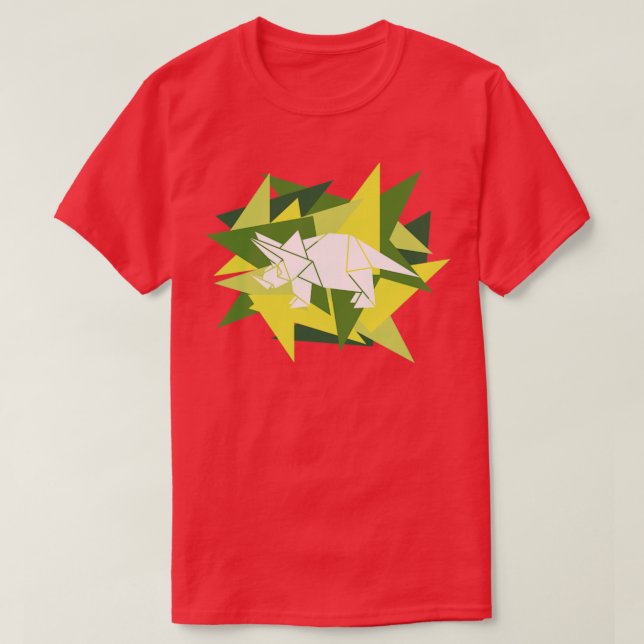Camiseta Shers de Papel Origami Triceratops1 (Frente do Design)