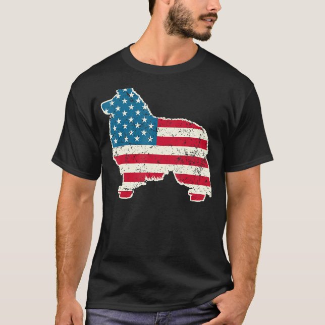 Camiseta Shetland Sheepdog 4 de julho Homens Eua American F (Frente)