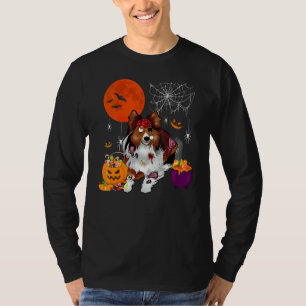 Camiseta Shetland Sheepdog Assustador Zumbi Halloween Femin