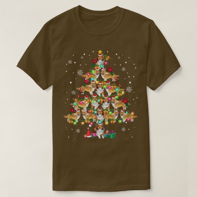 Camiseta Shetland Sheepdog Christmas Tree Funny Sheltie Chr (Frente do Design)