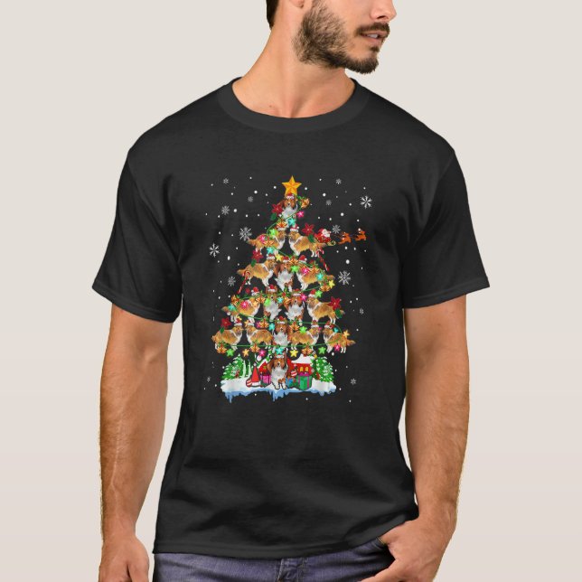 Camiseta Shetland Sheepdog Christmas Tree Lights Shel (Frente)