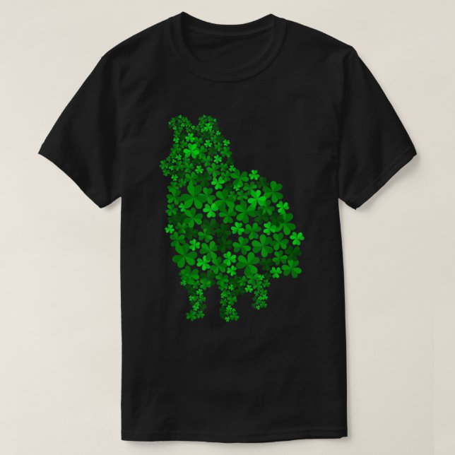 Camiseta Shetland Sheepdog Dog Shamrock Leaf Rua Patrick Da (Frente do Design)