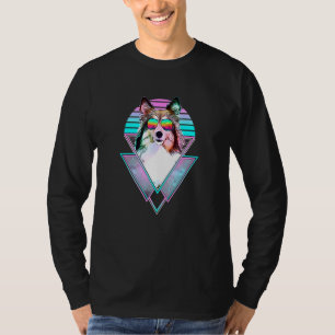 Camiseta Shetland Sheepdog Dog Vintage Retro Vaporwave Beac