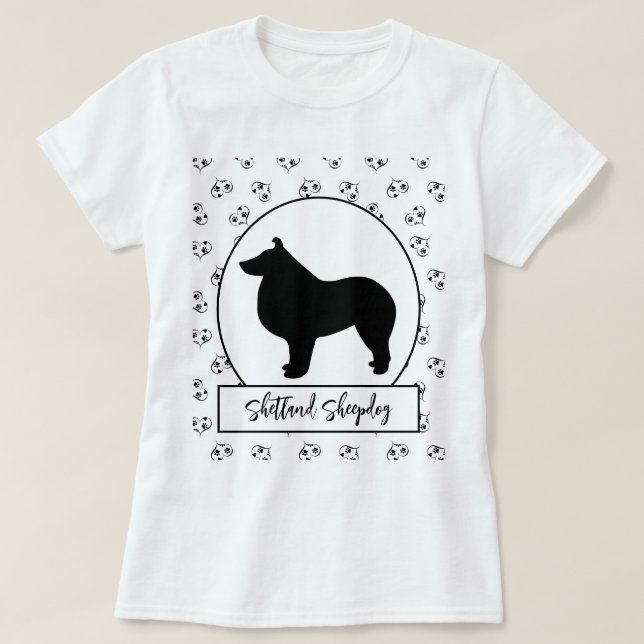 Camiseta Shetland Sheepdog Hearts Pawprint (Frente do Design)