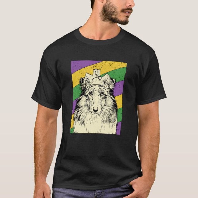 Camiseta Shetland Sheepdog Jester Mardi Gras Dog Mom or Dad (Frente)